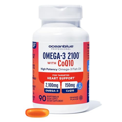 Oceanblue Omega-3 2100 with CoQ10 - Triple Strength Burpless Omega-3 Fish Oil Supplement with High-Concentration EPA and DHA, an