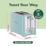 BELLA 2 Slice Toaster with Auto Shut Off - Extra Wide Slots & Removable Crumb Tray and Cancel, Defrost & Reheat Function - Toast Bread, Bagel & Waffle, Aqua - Image 2