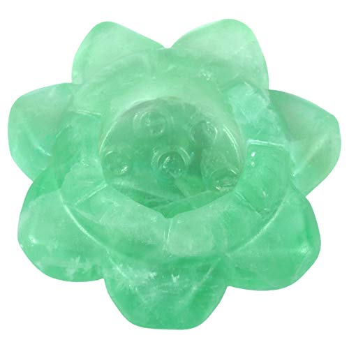 SUNYIK Handcarved Stone Lotus Flower Figurine Sculpture, Natural Healing Crystal Ball Stand Decoration, Green Fluorite, 2