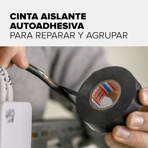 Miniatura 2 de Tesa Cinta Aislante Reparadora Adhesiva, Para Aislar Cables Eléctricos, Color Negro, 10 M X 15 Mm, Paquete De 10 Rollos
