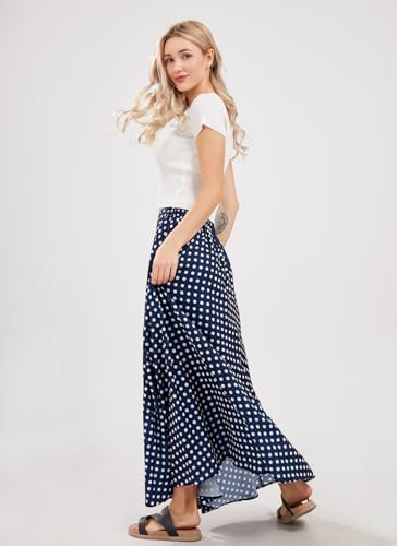 chouyatou Women's Elegant High Waisted Polka Dot A Line Pleated Swing Bohemian Maxi Skirt3