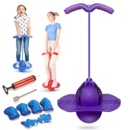 GDSAFS Childrens Balance Jumping Ball, 2026 Upgraded Pogo Ball with Handle and Pump, Non-Slip Balance Board Kids Bouncing Ball Toy, Indoor Outdoor Jump Balance Ball for Kids Ages 5-12 (Purple)