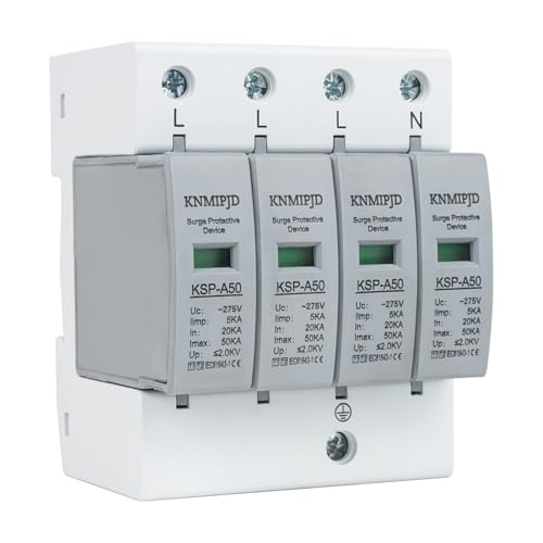 KNMIPJD 275V überspannungsschutz 4-Polig Überspannungsableiter Typ 1+Typ 2 20-50KA Überspannungsschutzgerät für PV Für den Blitzschutz (4P T1+T2 275V)