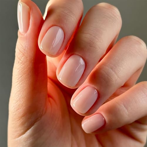 Press on Nails Nude, Einfarbig Rosa Nägel zum Aufkleben, 24 Stück Kurz Glänzende Künstliche Fingernägel zum Aufkleben, Full Cover Fake Nails für Frauen, Glossy Acryl Nägel, Stick On Nail Art Maniküre