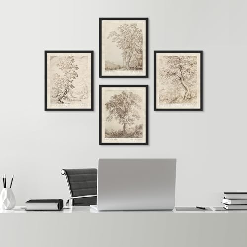 SIGNWIN Framed Poster Vintage Landscape Sketch Antique Tree Wilderness Nature Illustrations Fine Art Decorative Country/Farmhouse Vintage for Living Room, Bedroom, Office - 12"x16"x 4 Black - 1