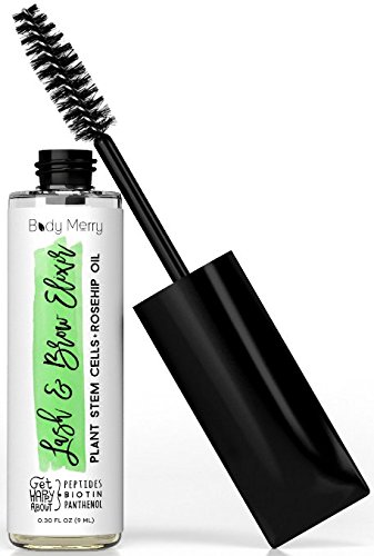 Body Merry Lash & Brow Elixir - Natural serum nourishes follicles to rapidly thicken and boost eyelash & eyebrow growth w Hyaluronic Acid + Panthenol + Peptides + Plant Stem Cells