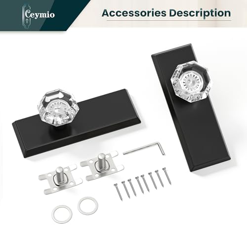 Image of Antique Crystal Dummy Door Knobs Interior, 2 Pack, Matte Black | Zinc Alloy & Crystal Glass Knob, Non-Turning Single Side Vintage Classic Door Knob for Bifold Hallway Interior Doors