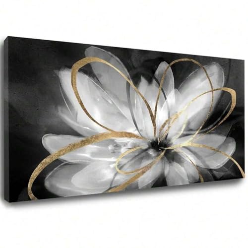 Cadre interne toile fleurs noir et blanc pour salon et cuisine
