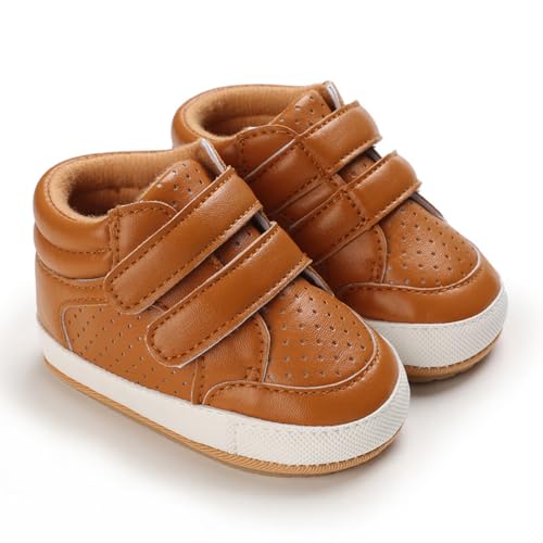 Image of Clowora Baby Boys Girls Shoes Non-Slip Rubber Sole Sneakers Infant First Walking Toddler Crib Shoes Newborn Loafers Flats. (16 /Brown,0-6 Months)