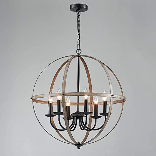 Shrine 6-Light Rustic Chandelier Traditional Chandelier In Brass Finish Globe Pendant Lighting Farmhouse Industrial Country Style H26 X D24 With Adjustable Chain #TOP1