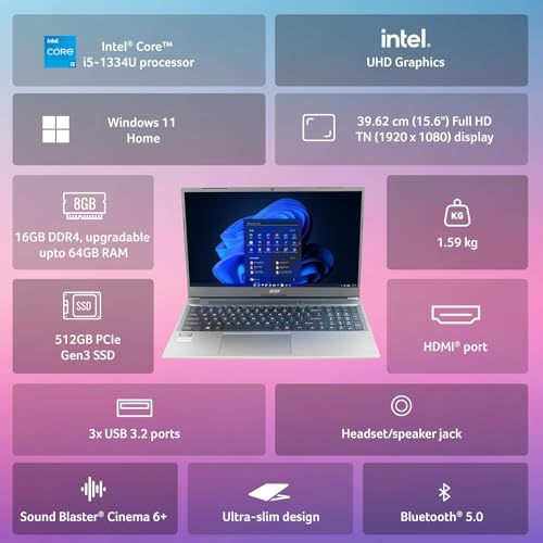 Image of Acer Aspire Lite (2025) Intel Core i5 13th Gen 1334U - (16 GB /512 GB SSD /Intel UHD Graphics /Windows 11 Home) AL15-53 Thin and Light Laptop /15.6 inch FHD Display /Steel Grey /1.5 Kg /MSO 2021 /3 Years Warranty