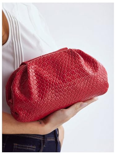 Image of QWINEE Women's Woven Evening Bag Dumpling Clutch Purse No Strap Handbags Elegant Faux PU Leather Clutch Bag
