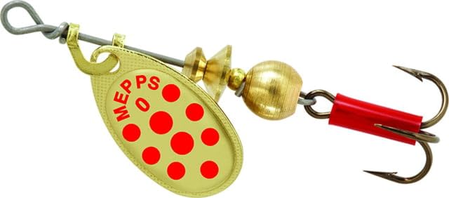Mepps Aglia in-Line Spinner 1/12 oz, Plain Treble Hook, Gold & Red Dot Blade, B0 GRD