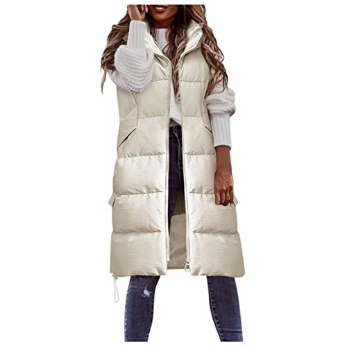 PAOLIAN Weste Damen Lang - Winter Lose Daunenweste Mantel, Ärmellose Steppweste Wattierte Weste Jacke Für Damen Winddichte Warme Weste mit Kapuze Cover