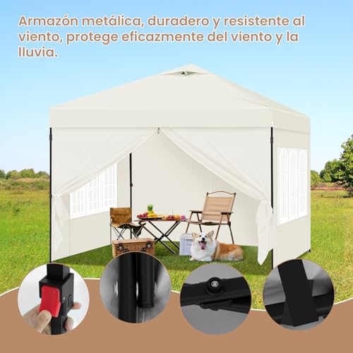 Laneetal Cenador 3x3m, Carpa Plegable para Exterior, Cenador con Paredes Laterales, Gazebo, Pabellón de Jardín para Camping, Pérgola Tienda de Fiestas, Carpa Impermeable, Color Beige - imagen 2