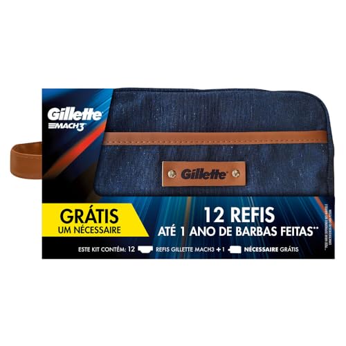 Gillette 1 Kit Mach3, Carga para Aparelho 12 Uds + 1 Nécessaire