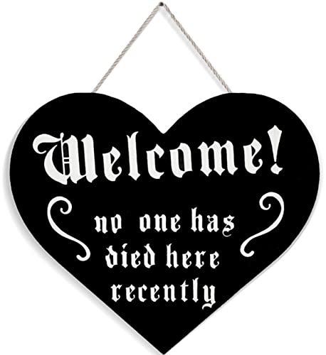 Goth Horror Decor - Cool Room Decor - Weird Emo Welcome Dark Home Gothic Wall Sign with Rope Hanger - Goth Room Decor Aesthetic for Witchy Witch Door - 9.5'' X 8.5'' X 1''