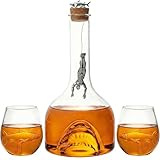 Shark Wine & Whiskey Decanter & Glasses Set by The Wine Savant - 1000ml Shark Decanter with 2 10oz Glasses - Shark Figurine, Aquatic Home Decor, Whiskey Gifts for Sea Lovers, Nautical Gifts, Gift Set