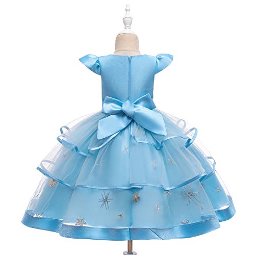 Robe formelle pour bébé fille avec nœud et fleur en tutu bleu