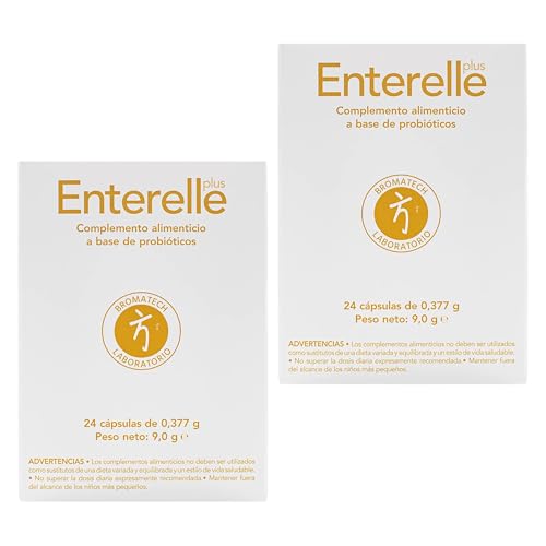 Bromatech Enterelle Plus, pack de poupança de 0,38 g, 2 x 24 cápsulas, com S. boulardii e L. acidophilus, para equilíbrio intestinal