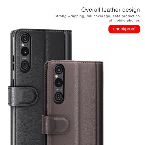 COQUE case for Sony Xperia 1 VI Shell,Real Cowhide Flip Cover with Card Slot Leather Case for Sony Xperia 1 VI-Brown - Image 3