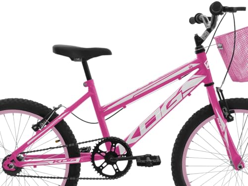 Bicicleta Aro 20 Infantil Feminina KOG BIKES com Cestinha Freios V-Brake,Pink Branco