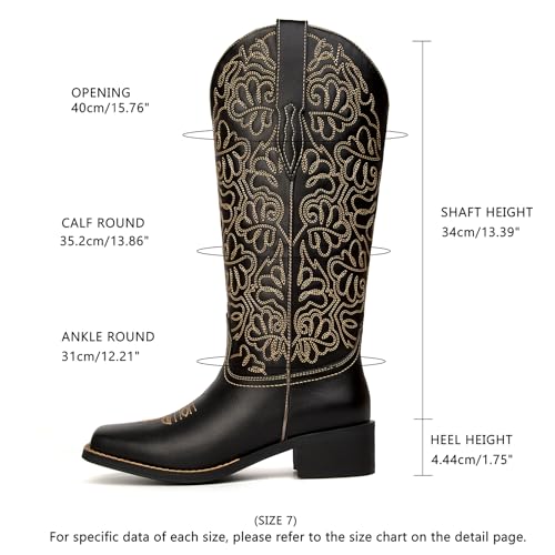 Image of Western Cowboy Boots for Women Knee High Cowgirl Boots with Classic Embroidered, Pointed Toe Chunky Heel Fashion Retro Classic Pull On Tall Boot Women Fall Winter