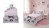 Aymax Parure de Lit Hello Kitty and Friends, 1 Personne, Housse de Couette Kuromi Réversible 140x200 cm + Taie d'oreiller 65x65 cm, Rose, Polycoton