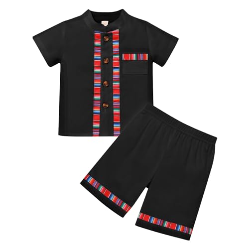 Opiniones y reviews de Ropa de Hípica para Niño los mejores 5. 37 AWIBMK - Conjunto mexicano de manga corta bordado y pantalones cortos para niños, ropa tradicional Cinco De Mayo de 2 piezas, Negro -, 12-18 Meses