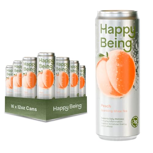 Happy Being Peach Sparkling White Tea, Antioxidant, 12oz 16 Pack