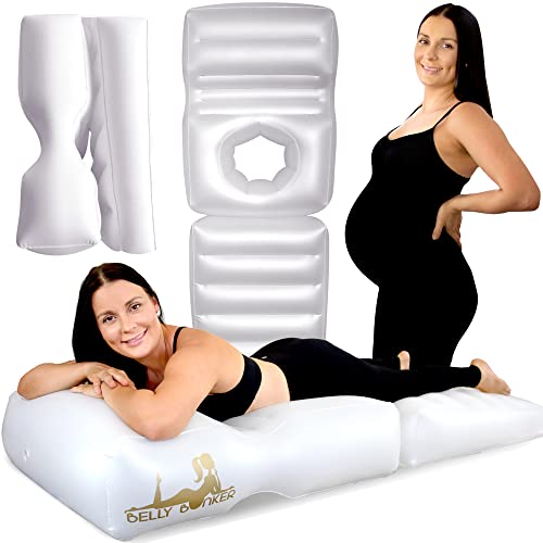 Image of Belly Bunker Inflatable Air Mattress with Belly Hole, Pregnancy Body Pillow, Pregnancy Must Haves, Functional Maternity Gift, Pregnant Mom Self Care Mattress, Pearl White