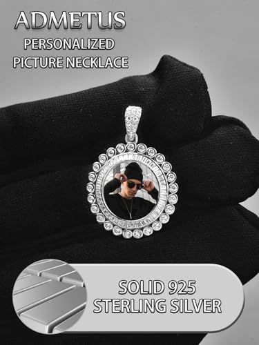 ADMETUS Picture Necklace Personalized Photo, 925 Sterling Silver/24K Gold Customized Picture Pendant, Birthday Anniversary Memory Jewelry Gifts for Him Men4