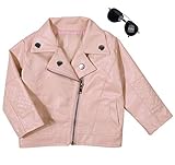 UNIQUEONE Baby Boys Girls Kids Outfits Spring Autumn PU Faux Leather Lapel Jacket Oblique Zipper Outerwear Coat (Pink1, numeric_5)