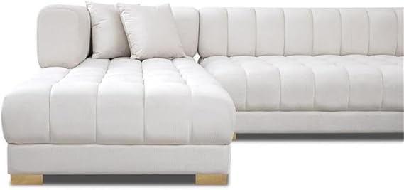 Luna Mid-Century Modern U-Shape Ivory Velvet Corner Sectional Sofa