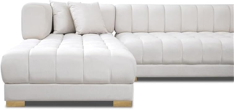 Luna Mid-Century Modern U-Shape Ivory Velvet Corner Sectional Sofa