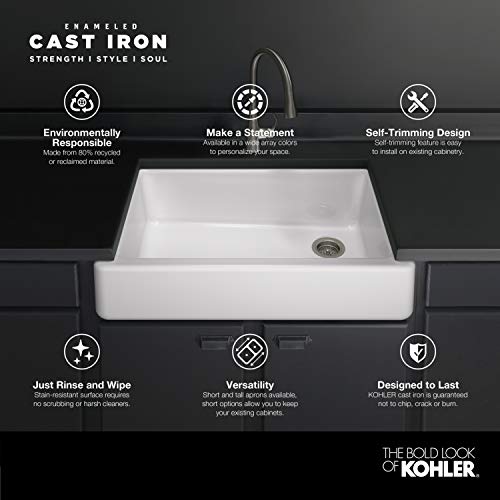 KOHLER-5826-0-Whitehaven-Farmhouse-Self-Trimming-Undermount-Single-Bowl-Sink-with-Short-Apron-33-Inch-White KOHLER 5826 0 Whitehaven Farmhouse Self Trimming Undermount Single Bowl Sink with Short Apron 33 Inch White