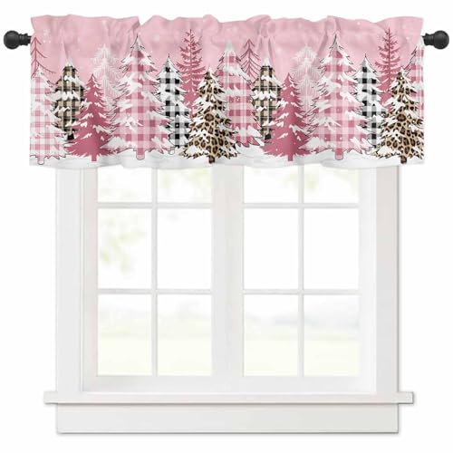 Pink Xmas Tree Valance Curtains for Kitchen Window 60" W