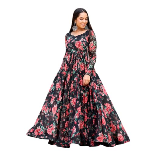 Toochki Gown For Women Wedding | One Piece Dress For Womens Long | Maxi Dresses | Ethnic Black Gowns | Anarakali Suit | Floral Printed