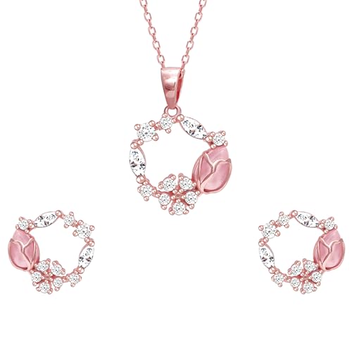 GIVA 925 Silver Anushka Sharma Rose Gold Drop Wreath Pendant Set | Gifts for Womens and Girls| With Certificate of Authenticity and 925 Stamp | 6 Months Warranty