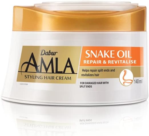 Dabur Amla Snake Oil Styling Hair Cream | Helps Repair Split Ends & Revitalizes Hair | For Damaged Hair with Split Ends - 140ml