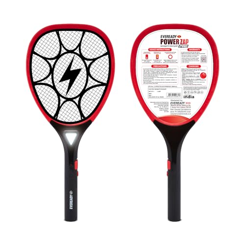 Image of Eveready PowerZap Pro Mosquito Racquet with LED Light & Large Mesh Area, Powered by 500mAh Li-Ion Battery, Kills up to 5000 Mosquitoes & Flies on a Single Charge, Shock-Resistant,12-Months Warranty