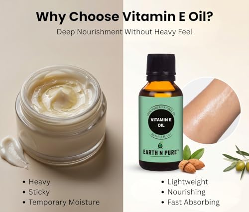 Image of Earth N Pure Vitamin E Oil for Skin & Hair | 100% Pure & Natural Tocopherol Oil | Face Moisturizer, Deep Skin Hydration, Dark Spots, Scars, Nails, Scalp & DIY Skincare | 15ml