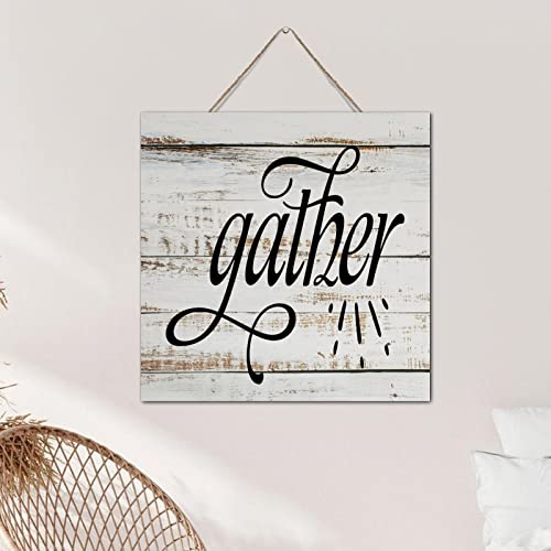 Letrero de madera Gather arte de pared rústico y lema decorativo de granja 6