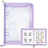 シール帳 バインダー 透明 A5 25.5*18.5cm 星柄 マルチ収納ファイル ファスナー付き 透明スリーブ20枚付き クリア 6穴 Insスタイル ステッカー収納アルバム 収集・整理・展示に 汚れ 水濡れ 防止 推し活 (パープル) [並行輸入品]