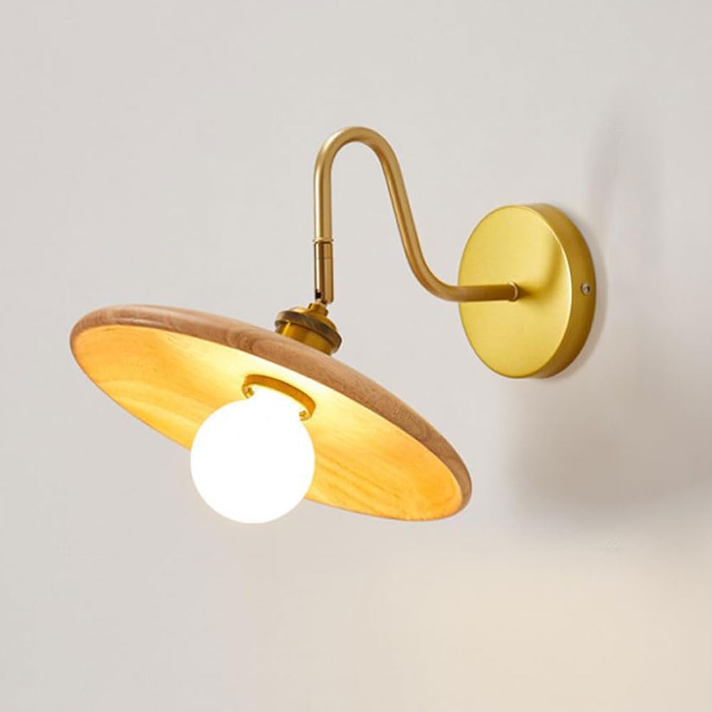 Renter Friendly Farmhouse Wall Sconce Vintage Wood Gold Bedroom Wall Light Fixture Adjustable Log Color Nordic Rustic Mid Century Modern Light Reading Bedside Wall Mounted Lamp For Living Room Kids Ro