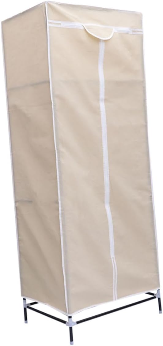 PRETYZOOM Portable Wardrobe Closet with Metal Shelves and Fabric Cover Space-Saving Storage Organizer for Students Dormitory Beige Easy to Assemble and Movable Includes Hanging and Shelf