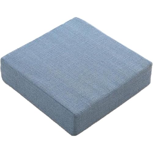 Vlfn リネンクッション、高弾性、ハード、冬用厚手の布団、正方形取り外して洗える、日本のリビングルームベッドルーム畳コーヒーテーブル、低反発、お尻を痛めません、ポータブル、母の日ギフト (ルナブルー,40*40*6cm (ハード))