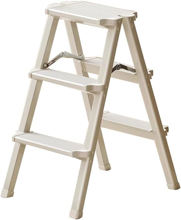 YCKEGEW 3 Step Household Ladder Step Ladders Folding with Anti-Slip Wide Pedal,150KG Max Capacity, Easy to Store,Sturdy Aluminium Ladder Stool(Silver Grey)