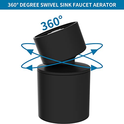 Hibbent Faucet Aerator, 360° Swivel Kitchen Sink Aerator, Dual-Function 2-Flow Sprayer Faucet Head, Big Angle Sink Sprayer Attachement, Faucet Replacement Part 55/64 Inch Female Thread - Matte Black #TOP2