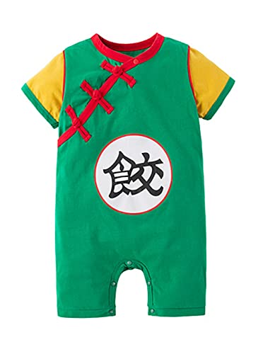 stylesilove Baby Toddler Boys Anime Cartoon Short Sleeve Cotton Romper Traditional Asian Inspired Onesie Cosplay Jumpsuit (Dumpling Green, 6 Months)